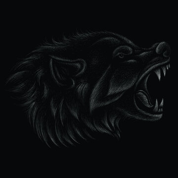 The Vector logo dog  or wolf for tattoo or T-shirt design or outwear.  Cute print style dog  or wolf  background. This hand drawing would be nice to make on the black fabric or canvas.