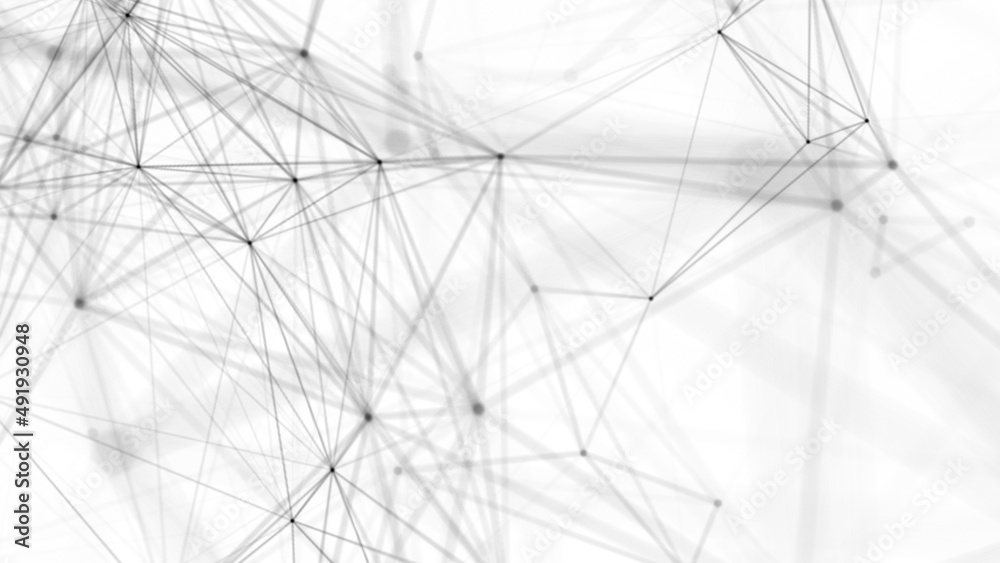 Poster Plexus fantasy abstract technology. Abstract geometric background with moving lines, dots and triangles. Science. Medicine and technology