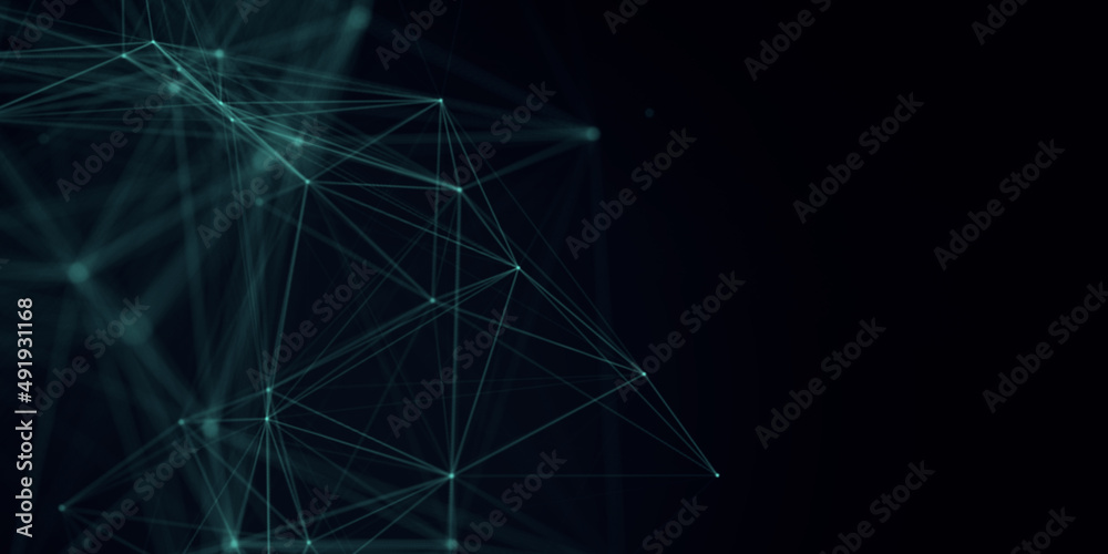 Poster Abstract beautiful geometric background. Abstract plexus futuristic, polygonal space with a dark background. Plexus fantasy. Abstract technology