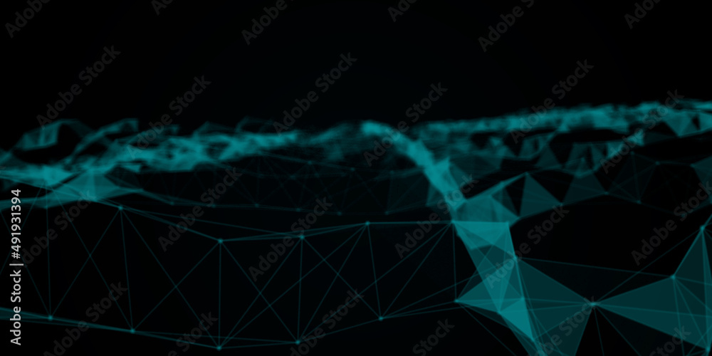 Poster Abstract beautiful geometric background. Abstract plexus futuristic, polygonal space with a dark background. Plexus fantasy. Abstract technology