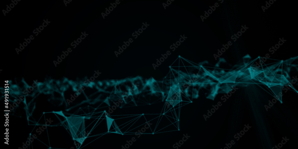Poster Abstract beautiful geometric background. Abstract plexus futuristic, polygonal space with a dark background. Plexus fantasy. Abstract technology
