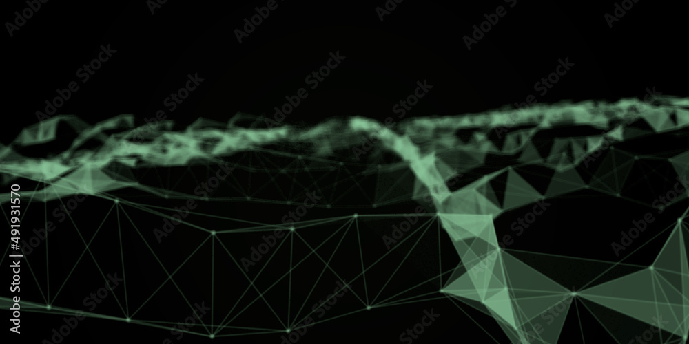 Poster Abstract beautiful geometric background. Abstract plexus futuristic, polygonal space with a dark background. Plexus fantasy. Abstract technology