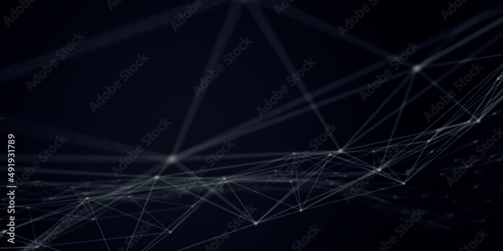 Poster Abstract beautiful geometric background. Abstract plexus futuristic, polygonal space with a dark background. Plexus fantasy. Abstract technology