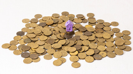 House on Coins. Concept of commercial and financial loans for homes.