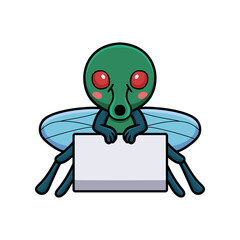 Cute little house fly cartoon with blank sign