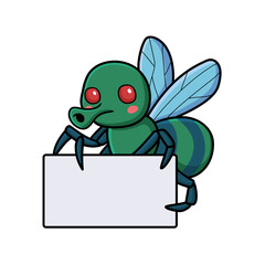 Cute little house fly cartoon with blank sign