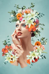 Abstrakte Kunstcollage einer jungen Frau mit Blumen © Svetlana Radayeva