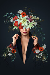 Abstrakte Kunstcollage einer jungen Frau mit Blumen © Svetlana Radayeva