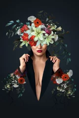 Abstrakte Kunstcollage einer jungen Frau mit Blumen © Svetlana Radayeva