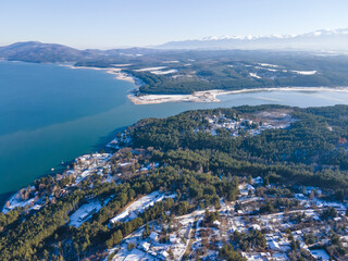 Aerial view of Iskar Reservoir near city of Sofia, Bulgaria
