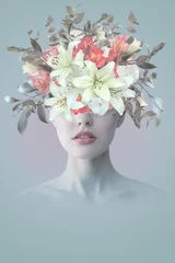 Abstrakte Kunstcollage einer jungen Frau mit Blumen © Svetlana Radayeva