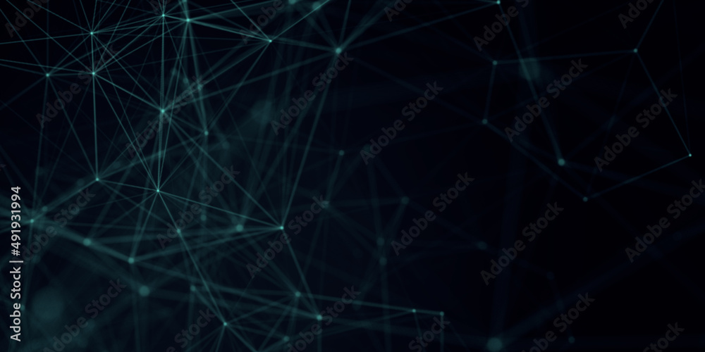 Poster Abstract beautiful geometric background. Abstract plexus futuristic, polygonal space with a dark background. Plexus fantasy. Abstract technology