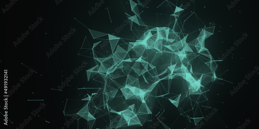 Poster Abstract beautiful geometric background. Abstract plexus futuristic, polygonal space with a dark background. Plexus fantasy. Abstract technology