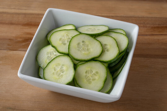 Sliced English Cucumbers in a Bowl