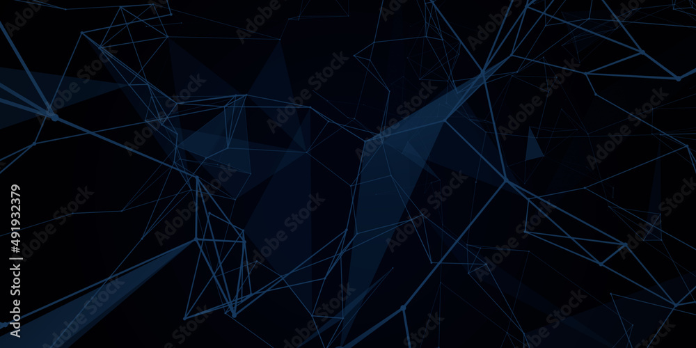 Poster Abstract beautiful geometric background. Abstract plexus futuristic, polygonal space with a dark background. Plexus fantasy. Abstract technology