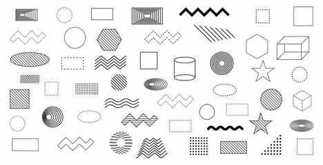 Collection trendy halftone geometric shapes. Vector illustration