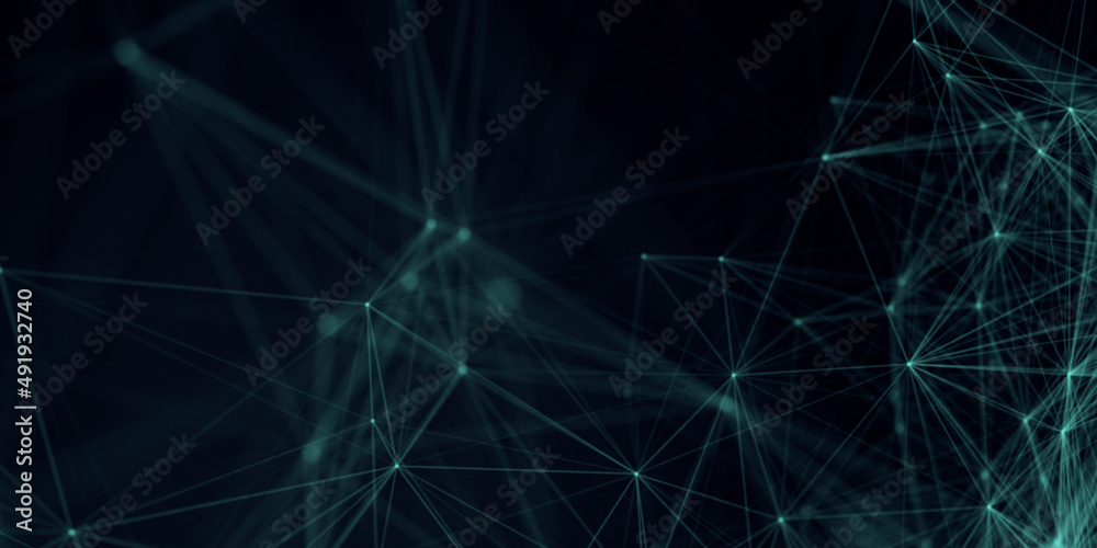 Poster Abstract beautiful geometric background. Abstract plexus futuristic, polygonal space with a dark background. Plexus fantasy. Abstract technology