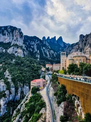 Peel and stick wall murals Night blue View over Montserrat Monastery in catalonia, Spain.