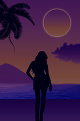 Fototapeta premium couple on the beach at night, A beautiful sunset on the beach