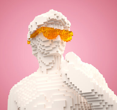 Statue of David by Michelangelo with sunglasses with effect voxel