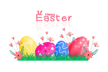 Happy Easter Day. Cute colorful Easter eggs on white background vector illustrations design 