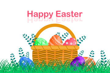 Fototapeta premium Happy Easter Day. Cute colorful Easter eggs on white background vector illustrations design 