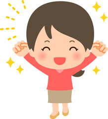 腕を上へ伸ばした笑顔の女性、リフレッシュ