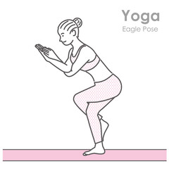 室内でヨガをする女性のイラスト