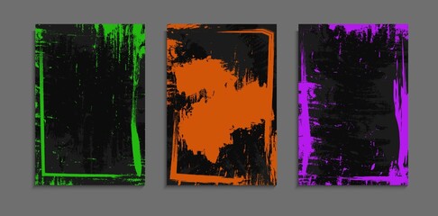 Set Of Grunge Frame Design In Dark Background A4 Template