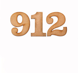 Number 912 in wood, isolated on white background
