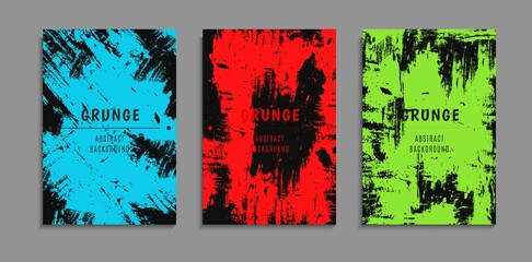 Set Of Chaos Abstract Bright Color Grunge Texture In Black Background A4 Template