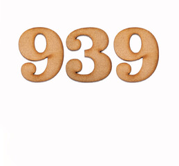 Number 939 - Piece of wood isolated on white background