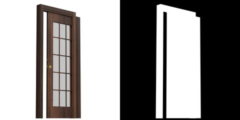 3D rendering illustration of a sliding glass door