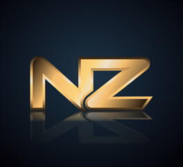 Modern Initial logo 2 letters Gold simple in Dark Background with Shadow Reflection NZ