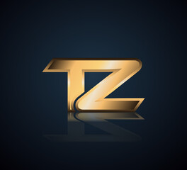 Modern Initial logo 2 letters Gold simple in Dark Background with Shadow Reflection TZ