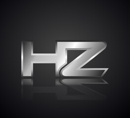 Fototapeta premium Modern Initial logo 2 letters Silver Metal Chrome simple in Dark Background with Shadow Reflection HZ