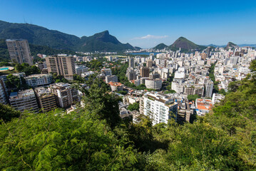 Aerial View of Leblon and Ipanema Neighborhoods With Corcovado Mountain in the Horizon, Rio de...