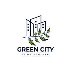 Line art urban design logo, eco-friendly high rise building.