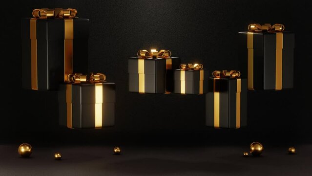 3D rendering footage luxury Black Gift box scene, Video Background Decorations web banner multimedia or card