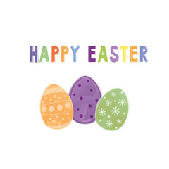 illustration three easter eggs multicolored with the inscription happy easter
