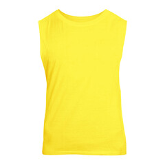 This Front View Cute Sleeveless T Shirt Mockup In Aspen Gold Color will help you customize your logo or designs like a pro.