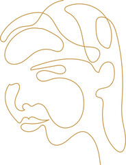 Woman Abstract Face with Flowers One Line Drawing. Female Portrait Minimalist Style. Botanical Print