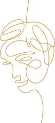 Woman Abstract Face with Flowers One Line Drawing. Female Portrait Minimalist Style. Botanical Print