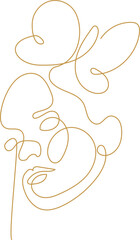 Woman Abstract Face with Flowers One Line Drawing. Female Portrait Minimalist Style. Botanical Print
