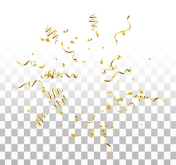 golden ribbon. Beautiful composition with glitter. explosion of colored confetti. Festive universal illustration. Congratulatory background for 