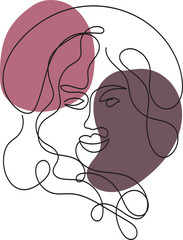 Abstract woman vector background set in continuous line art. Fashion cards with female faces, hands, postures, color texture shape elements in modern simple linear style. 