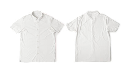 Realistic White polo shirt mockup front and back view isolated on white background with clipping path.