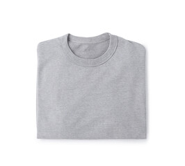 Blank folded grey t-shirt mockup front and back isolated on white background with clipping path.