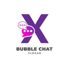 letter X with bubble chat decoration vector logo design