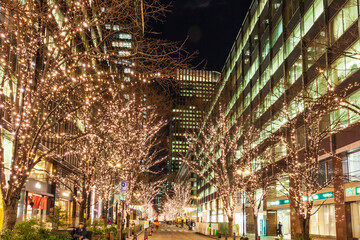 Naklejka premium イルミネーションの丸の内ビジネス街 東京都市夜景